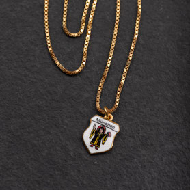 zarte Veneziakette und Vintage  Anhänger Münchner Kindl emailliert,  800 Silber mit  18k Gelbgold plattiert,  Länge 44cm, nachhaltiger Schmuck, Vintage Schmuck, upcycling Schmuck, München, Unikate, fairer Schmuck, individueller Schmuck, mishmish