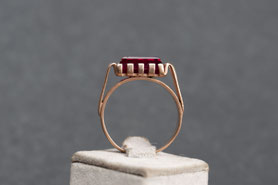 antiker Ring, Rubin synthetisch, 835 Silber mit 18k Roségold plattiert (20 Milliém), Ringgröße 54, verstellbare Größe, Vintage Ring, mishmish Unikatschmuck, Ring Rotgold, Schmuck lokal München, Vintage Schmuck, nachhaltiger Schmuck, upcycling, refurbished