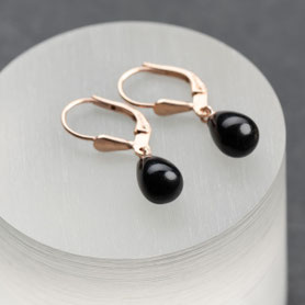 Vintage Ohrringe mit Onyx Pampeln, 925 Silber, mit 18k Roségold plattiert, mishmish Unikatschmuck