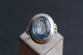 Art Deco Vintage Ring mit blauem Stein, 835 Silber, mit 999 Feinsilber plattiert, Ringgröße 56, mishmish, Vintage Ring, München 