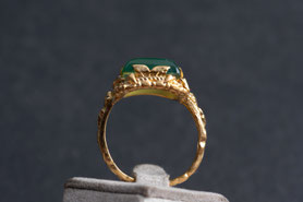 40er Jahre Vintage Ring mit grünem Cabochon, 800 Silber neu plattiert mit 18k Gold, Cocktailring, Statement Ring, Geschenk, nachhaltig
