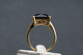 80er Jahre Vintage Ring Rauchquarz, massiv, Solitäire Ring, 925 Silber mit Gelbgold plattiert, Stein quadratisch, Cocktailring, Statement Ring, Geschenk, nachhaltig