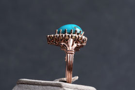 antiker Ring mit Türkis und Barockperlen, 835 Silber neu plattiert mit 18k Roségold, mishmish Unikatschmuck, Vintage Ring, Rotgold, Vintage Schmuck, nachhaltiger Schmuck, sustainable jewelry, Schmuck aus Deutschland, Ring Silber