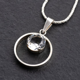 Vintage Anhänger Bergkristall, Midcentury, 60er Jahre, 835 silber, neu plattiert mit 999 Feinsilber, mishmish Unikatschmuck München