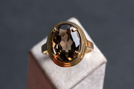 Vintage Goldring mit Rauchquarz, 333 Gold neu plattiert mit 18k Gelbgold, antiker Ring, nachhaltiger Schmuck, Unikatschmuck, Schmuck aus Deutschland, mishmish Schmuck