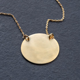 80er Jahre Collier mit Scheibe, 925 Silber neu plattiert mit 18k Gelbgold, 42-44cm lang, fairer Schmuck, individueller Schmuck, mishmish, Geschenk Schmuck