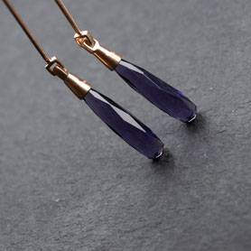 lange Ohrstecker, Ohrhänger, Amethyst facettiert, Pampel, Unikat, mishmish, lila Stein, Unikatschmuck, Vintage, 