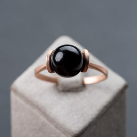 Vintage Ring Onyxkugel, 333 Weissgold mit 18k rosegold plattiert