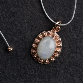 Vintage Anhänger Mondstein, komplett aufgearbeitet, 925 Silber mit 18k roségold plattiert, Fadenkettchen bis 80cm, refurbished, mishmish Unikatschmuck