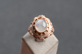 Giftring, Vintage Ring Mondstein, Cabochon, Ring mit Geheimfach, Silber mit Roségold plattiert, Rotgold, antiker Ring Regenbogen Mondstein, mishmish