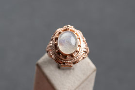 Giftring, Vintage Ring Mondstein, Cabochon, Ring mit Geheimfach, Silber mit Roségold plattiert, Rotgold, antiker Ring Regenbogen Mondstein, mishmish