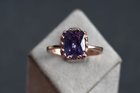 Vintage Ring Amethyst, Solitärring, Rotgold, 60er Jahre Ring Gold, Silber mit rosegold plattiert, mishmish Unikatschmuck, Vintage Schmuck, antiker Ring