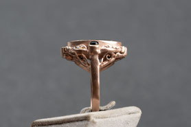 vintage ring mit Onyx Cabochon, Markasiten, 925 silber mit 18k rosegold plattiert, Gr. 58, mishmish Unikatschmuck, Einzelstück
