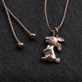 Vintage Anhänger Hase, 835 silber mit 18k Rosegold plattiert, mishmish Unikatschmuck