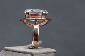 Cocktailring, großer Bergkristall, Silber, mit 18k Roségold plattiert (20 Milliém), Ringgröße 54, verstellbare Größe, Vintage Ring, mishmish Unikatschmuck, Ring Rotgold, Schmuck lokal München, Vintage Schmuck, nachhaltiger Schmuck, upcycling, refurbished