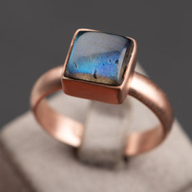 Vintage ring Labradorit, 925 Silber, mit 18k Roségold plattiert, mishmish Unikatschmuck