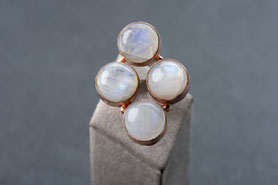 Vintage Ring, Mondstein, 925 Silber, mit 18k Roségold plattiert (20 Milliém), Ringgröße 55, Vintage Ring, mishmish Unikatschmuck, Ring Rotgold, hell gelber Stein, facettiert, München, Vintage Schmuck, nachhaltiger Schmuck, Schmuck upcycling, refurbished 