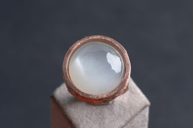 Vintage Ring mit Mondstein Cabochon, 800 Silber neu plattiert mit 18k Roségold, OWO, Ringgröße 54, mishmish Unikatschmuck, Ring Rotgold, Schmuck lokal München, nachhaltig, upcycling, refurbished