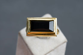 Art Deco Vintage Ring Onyx, schwarz, facettiet, 20er Jahre Ring, 835 Silber mit 18k Gelbgold plattiert, antiker Ring, nachhaltiger Schmuck, Unikatschmuck, Schmuck aus Deutschland, mishmish Schmuck