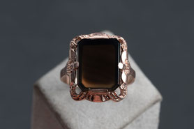 Vintage Ring Rauchquarz Platte, Rotgold, 40er Jahre Ring Gold, Silber mit rosegold plattiert, mishmish Unikatschmuck, Vintage Ring, Rotgold, 