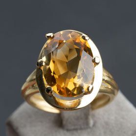 Vintage Ring mit Citrin, Cocktailring, 925 Silber mit 18k Gelbgold plattiert, mishmish Unikatschmuck