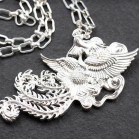 Weitankerkette 835 Silber, Anhänger Phoenix, Fenshui, Amulett, Vogel, massiv, Miao Silber, Yogaschmuck, OM, Vintage Schmuck, fairer Schmuck, nachhaltiger Schmuck, Unikatschmuck, Schmuck aus Deutschland, Schmuck Unisex, mishmish Schmuck, shop local