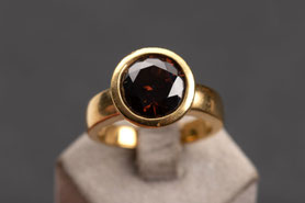 Vintage Ring mit facettiertem Rauchquarz, 925 Silber neu plattiert mit 18k Gold, Gr. 54, fairer Schmuck, nachhaltig