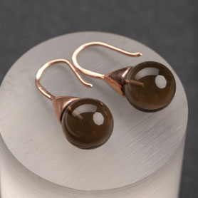 Vintage Ohrhänger mit Rauchquarzkugel, 925 Silber mit 18k roségold plattiert, mishmish Unikatschmuck