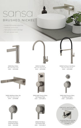 Fienza Sansa Range tapware shower accessories
