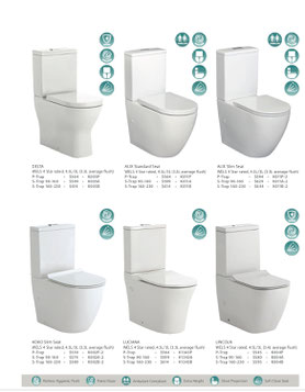 Fienza back to wall toilets, p trap, s trap, Delta, Alix standard seat, Alix slim seat, Koko slim seat, Luciana, Lincoln