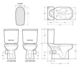 Modern Liwa Ceramic Skew Closed Coupled Suite - Modern Ceramic Skewed Toilet Suite - Right Skew Trap, set out skew trap 185mm, WELS 4 star rating, 4.5/3L
