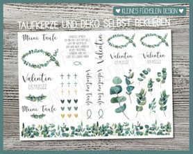 Kerzenfolie, Kerzensticker, Kerzentattoo, Taufkerze, Eukalyptus, Taufe, DIY Taufkerze
