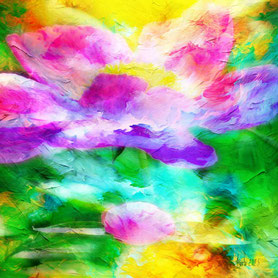 Pfingstrose in pink, violett, blauen Farben. Malstil expressionismus