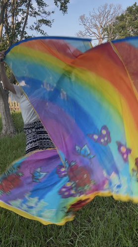 rainbow with butterflies and roses