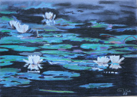 "Lilies at dusk" Pastell on Ingrés paper (1988) 63 cm x 48 cm