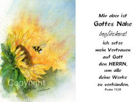 christliche Karten Sonnenblume und Hummel Psalm 73,28