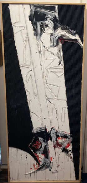 John Levée (1924-2017) composition, technique mixte et collage  sur panneau, signée et datée ,  expose à la galerie agnès thiebault