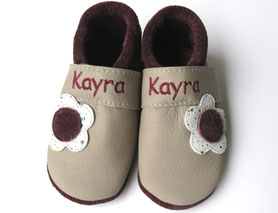  Biokrabbelpuschen Blume in designleder, Schuhe in grau / bordeaux