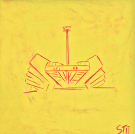 Ruhrstadion Pink auf Gelb, Größe 40 x 40 cm, Privatbesitz