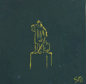 Kuhhirte Gelb auf Petrol, Größe 40 x 40 cm