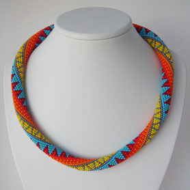 Ethno, Jewelry, multicolor necklace, casual, bead crochet necklace, boho necklace, buy necklace, ukrainian necklace, office necklace, Bright Orange Teal necklace Beadwork Boho Tribal Geometric Patchwork jeans blue Bead Crochet necklace Gift for her women 