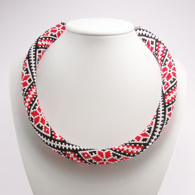 Vyshivanka Necklace, Ukrainian embroidery, Ethno, Jewelry, casual, bead crochet necklace, boho necklace, buy necklace, ukrainian necklace, office,  Ukrainian embroidery Necklace White Red Beadwork Women Boho geometric Bead Crochet black Necklace gift 