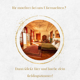 Übernachten in einem Schloss Hotel, Hotelzimmer, Luxuriös, Kronleuchter, Großer Teppich  