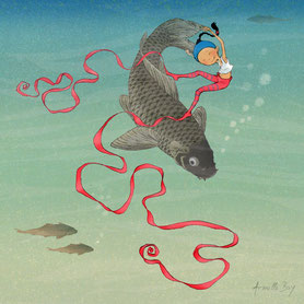 illustration,Timeliot danse avec un poisson dans l'eau