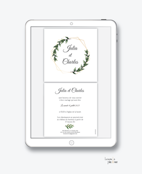 faire-part mariage numérique-faire part mariage digital-faire part numérique-faire part mariage-faire-part à envoyer par mms-par mail-réseaux sociaux-whatsapp-facebook-messenger-couronne de feuille de laurier-doré-