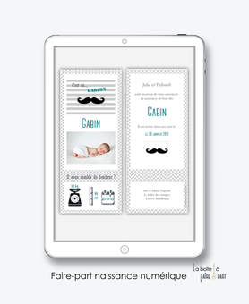 faire part naissance garçon numérique-faire part garçon digital-fichier Pdf-moustache-envoyer par mail -envoyer par mms- sms-réseaux sociaux-pictogramme-réseaux sociaux-whatsapp-messenger-via smartphone