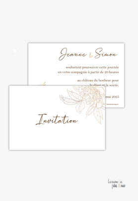 Carton invitation mariage-Invitation mariage-romantique- doré-pivoines-fleurs-chic -elegant