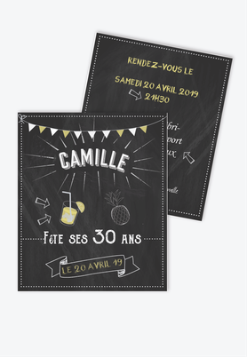 invitation anniversaire femme ardoise fiesta-ananas-cocktail