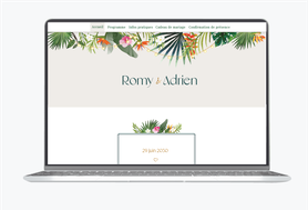 Site internet de mariage-Site pour mariés-Site de mariage-wedding site-assorti au faire-part-tropical-exotique-palmier-oiseau paradis-guirlande-ibiscus