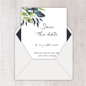 Save the date mariage gif animé- Save the date mariage virtuel-Save the date mariage digital-Save the date mariage numérique animé-électronique-à envoyer via les réseaux sociaux-whatsapp-facebook-messenger-mms--eucalyptus-feuille bleu-végétal